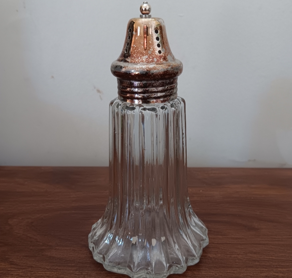 Leonard Vintage 6" Clear Crystal Coppertone Glass Salt Shaker Japan